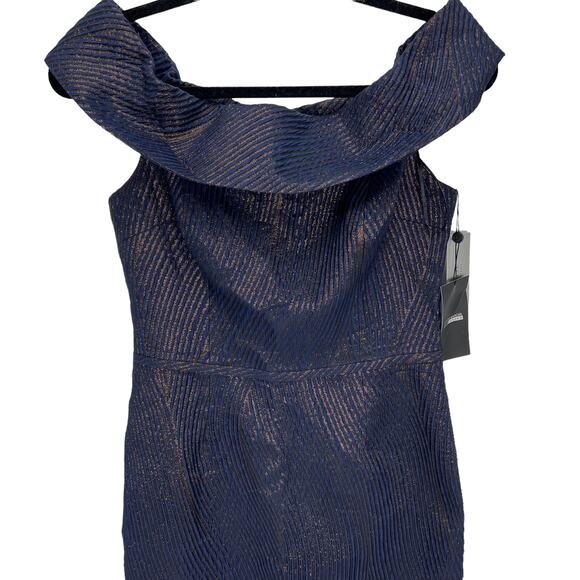 NWT Rickie Freeman Teri Jon Off-The-Shoulder Metallic Jacquard Gown Size 6 - Picture 5 of 11